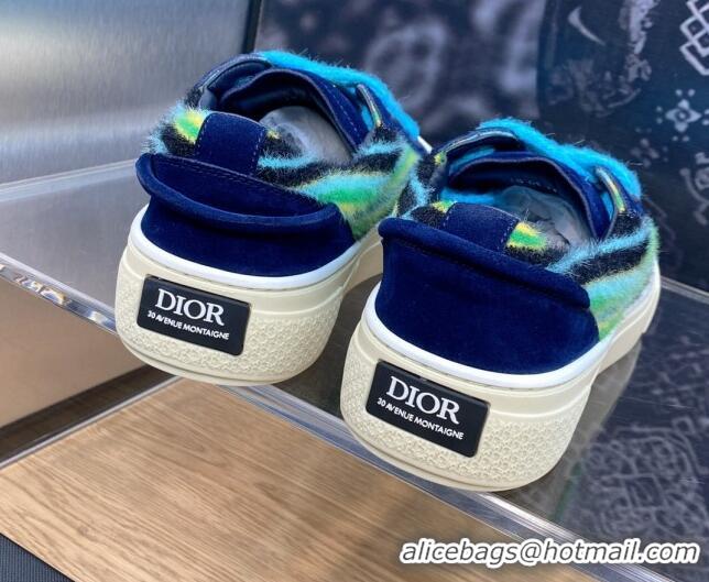 Stylish Dior B33 Low-top Sneakers in Striped Fur and Suede Light/Dark Blue 103093