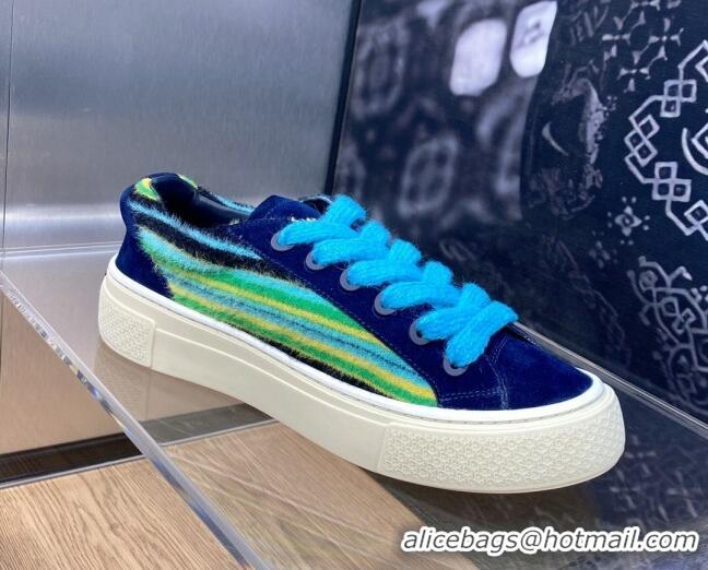 Stylish Dior B33 Low-top Sneakers in Striped Fur and Suede Light/Dark Blue 103093