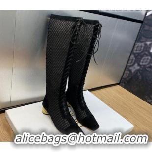 Durable Dior Naughtily-D High lace-up Boots 3.5cm in Mesh and Suede Black 103098