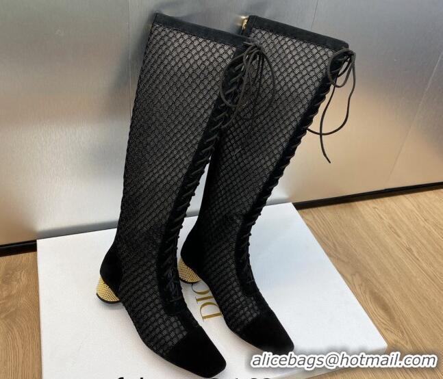 Durable Dior Naughtily-D High lace-up Boots 3.5cm in Mesh and Suede Black 103098