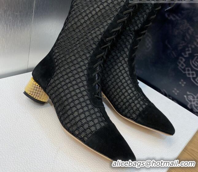 Durable Dior Naughtily-D High lace-up Boots 3.5cm in Mesh and Suede Black 103098