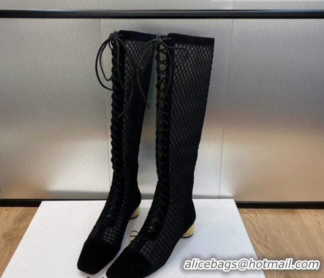 Durable Dior Naughtily-D High lace-up Boots 3.5cm in Mesh and Suede Black 103098