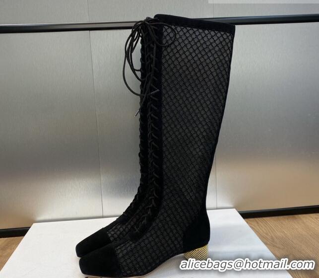 Durable Dior Naughtily-D High lace-up Boots 3.5cm in Mesh and Suede Black 103098