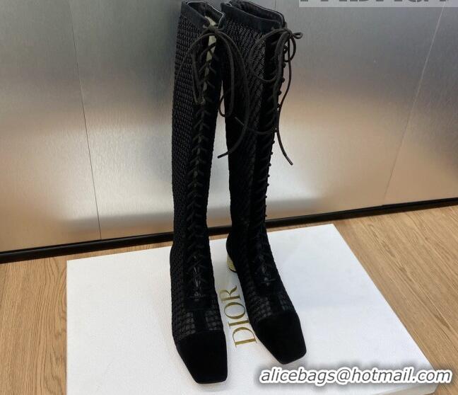 Durable Dior Naughtily-D High lace-up Boots 3.5cm in Mesh and Suede Black 103098