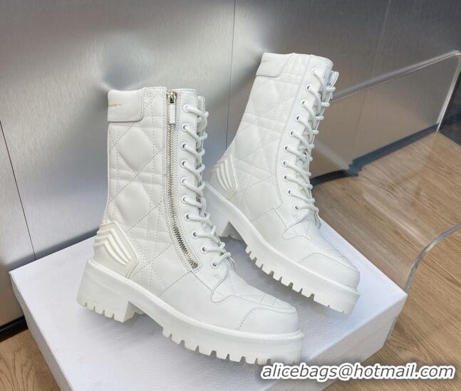 Good Looking Dior D-Leader Ankle Boots in Quilted Cannage Calfskin White 1103099