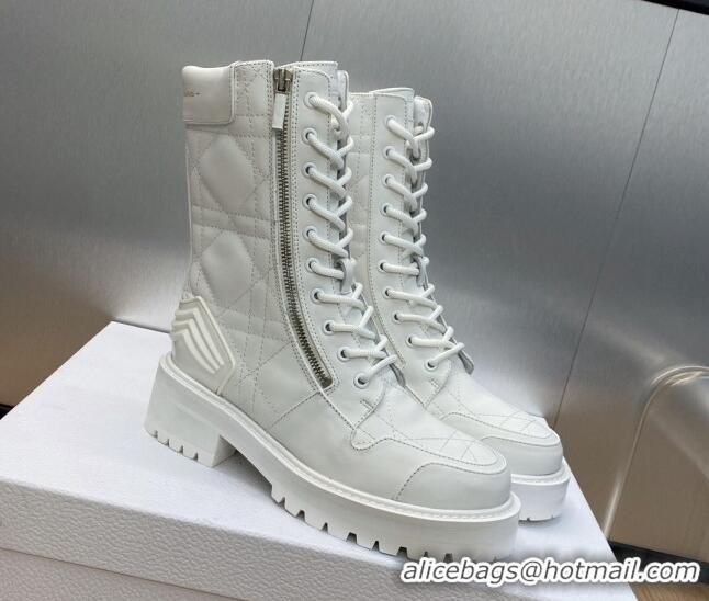 Good Looking Dior D-Leader Ankle Boots in Quilted Cannage Calfskin White 1103099