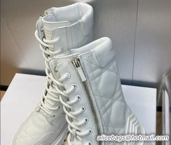 Good Looking Dior D-Leader Ankle Boots in Quilted Cannage Calfskin White 1103099