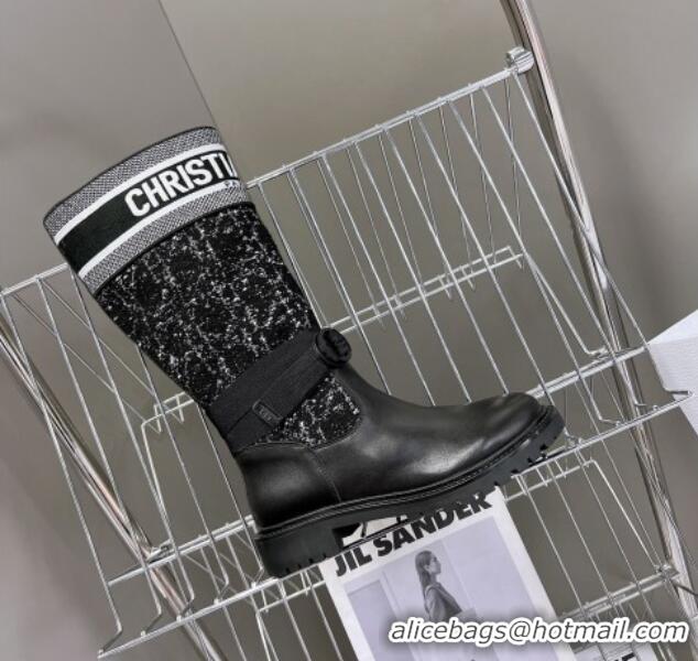 Low Price Dior D-Major High Boots in Black Calfskin with Black and White Cannage Tweed 1103102