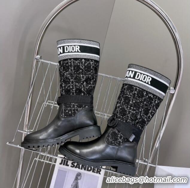 Low Price Dior D-Major High Boots in Black Calfskin with Black and White Cannage Tweed 1103102