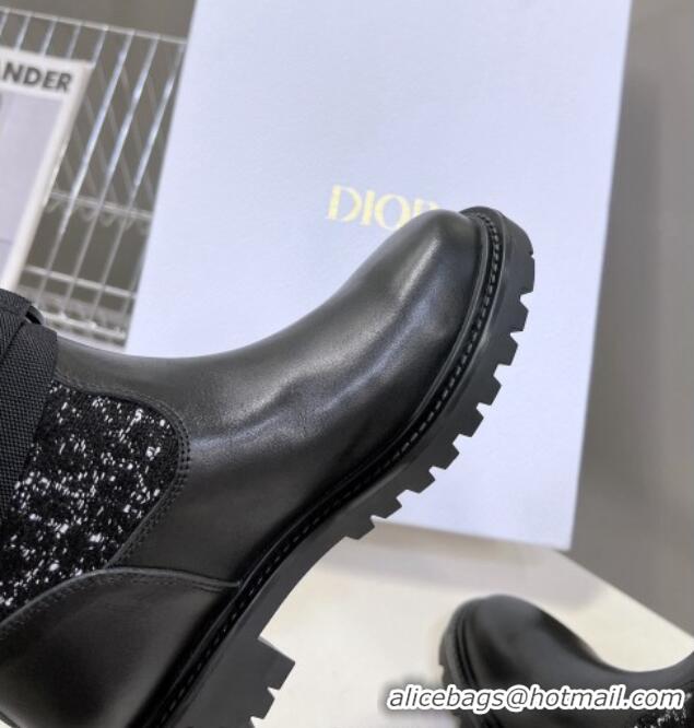 Low Price Dior D-Major High Boots in Black Calfskin with Black and White Cannage Tweed 1103102