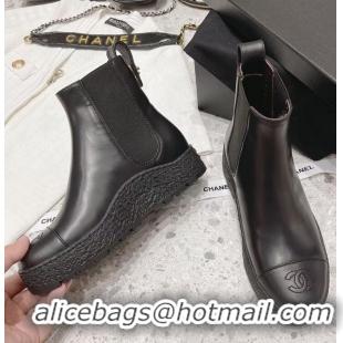 ​Top Quality Chanel Calf Leather Ankle Boots With Logo CC CH4120 Black