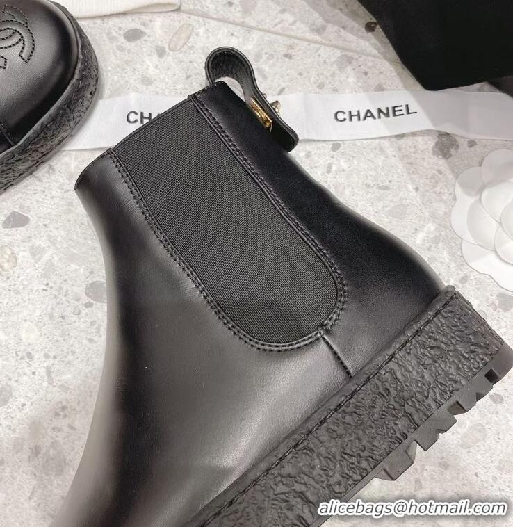 ​Top Quality Chanel Calf Leather Ankle Boots With Logo CC CH4120 Black