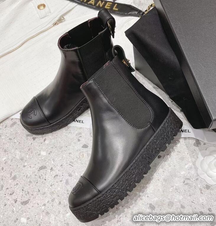 ​Top Quality Chanel Calf Leather Ankle Boots With Logo CC CH4120 Black