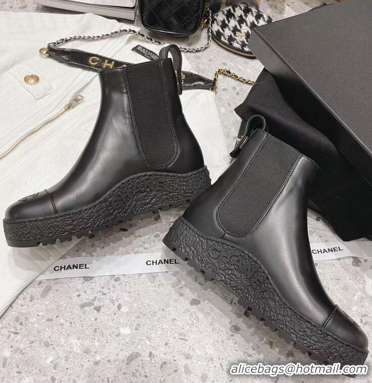 ​Top Quality Chanel Calf Leather Ankle Boots With Logo CC CH4120 Black