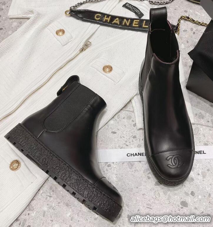 ​Top Quality Chanel Calf Leather Ankle Boots With Logo CC CH4120 Black