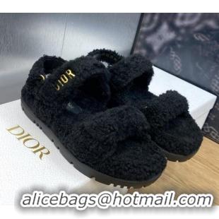 Top Quality Dior DiorAct Wool Flat Strap Sandals Black 103106