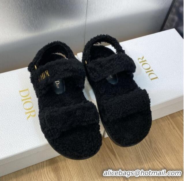 Top Quality Dior DiorAct Wool Flat Strap Sandals Black 103106