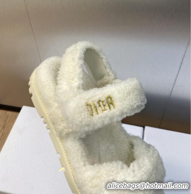 Best Luxury Dior DiorAct Wool Flat Strap Sandals White 103107