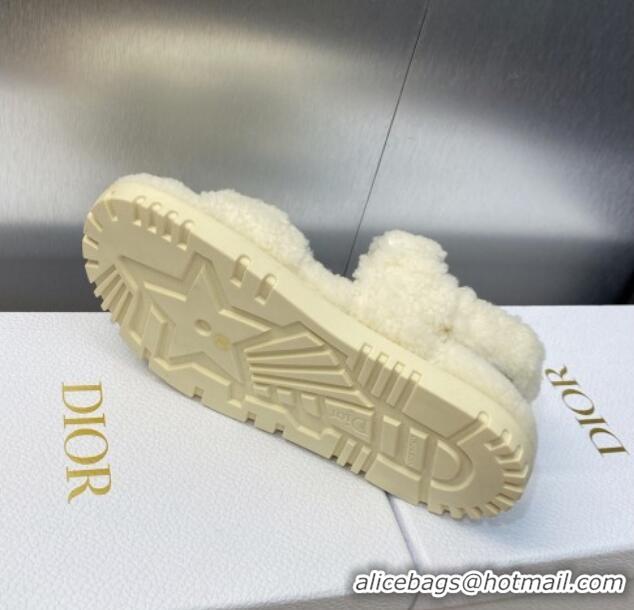 Best Luxury Dior DiorAct Wool Flat Strap Sandals White 103107