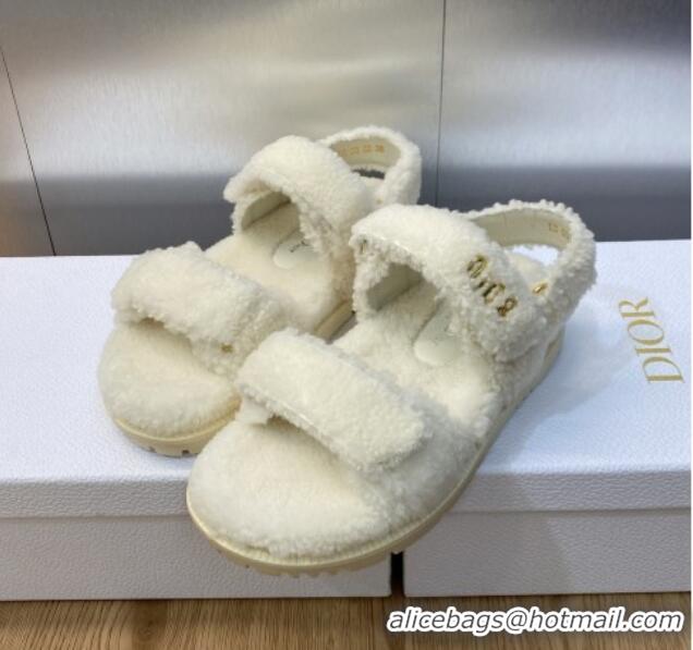 Best Luxury Dior DiorAct Wool Flat Strap Sandals White 103107