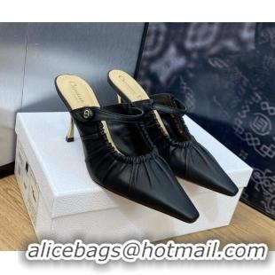 Good Quality Dior Fame Heel Mules 7cm in Grained Calfskin Black 103108