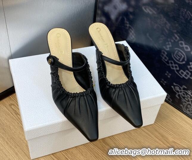 Good Quality Dior Fame Heel Mules 7cm in Grained Calfskin Black 103108