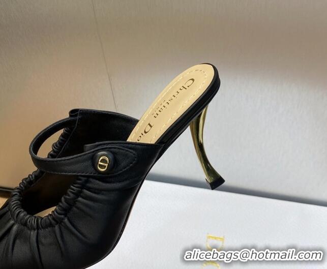 Good Quality Dior Fame Heel Mules 7cm in Grained Calfskin Black 103108