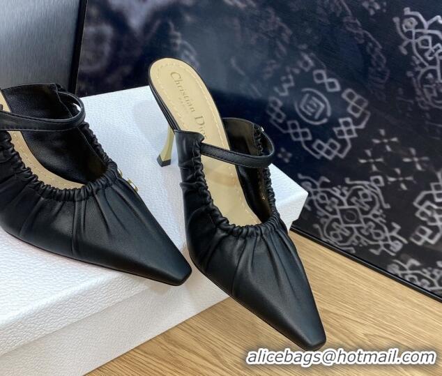 Good Quality Dior Fame Heel Mules 7cm in Grained Calfskin Black 103108