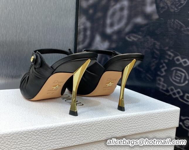 Good Quality Dior Fame Heel Mules 7cm in Grained Calfskin Black 103108