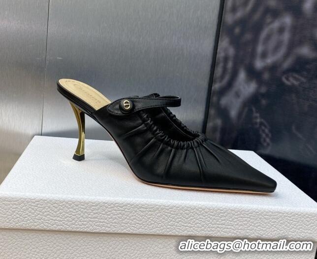 Good Quality Dior Fame Heel Mules 7cm in Grained Calfskin Black 103108