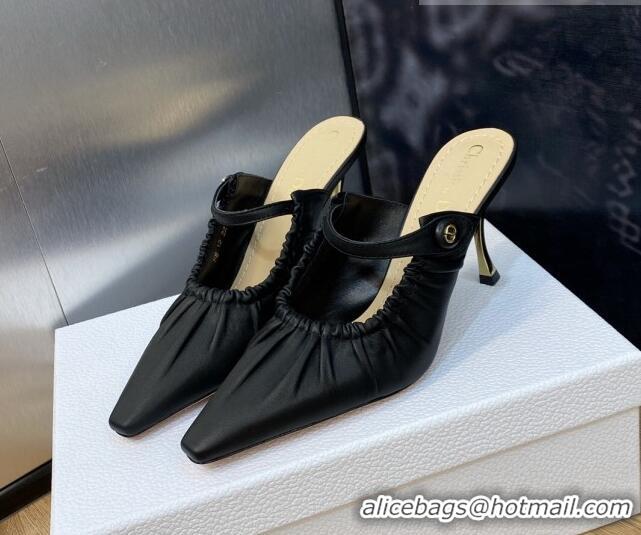 Good Quality Dior Fame Heel Mules 7cm in Grained Calfskin Black 103108