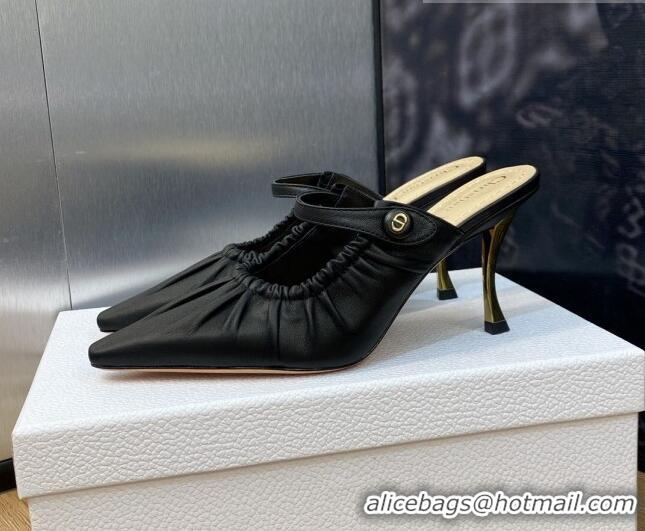 Good Quality Dior Fame Heel Mules 7cm in Grained Calfskin Black 103108