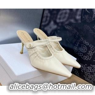 Super Quality Dior Fame Heel Mules 7cm in Grained Calfskin White 103109