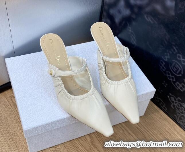 Super Quality Dior Fame Heel Mules 7cm in Grained Calfskin White 103109