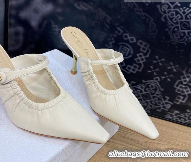 Super Quality Dior Fame Heel Mules 7cm in Grained Calfskin White 103109