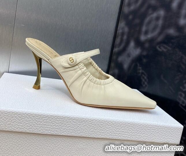 Super Quality Dior Fame Heel Mules 7cm in Grained Calfskin White 103109