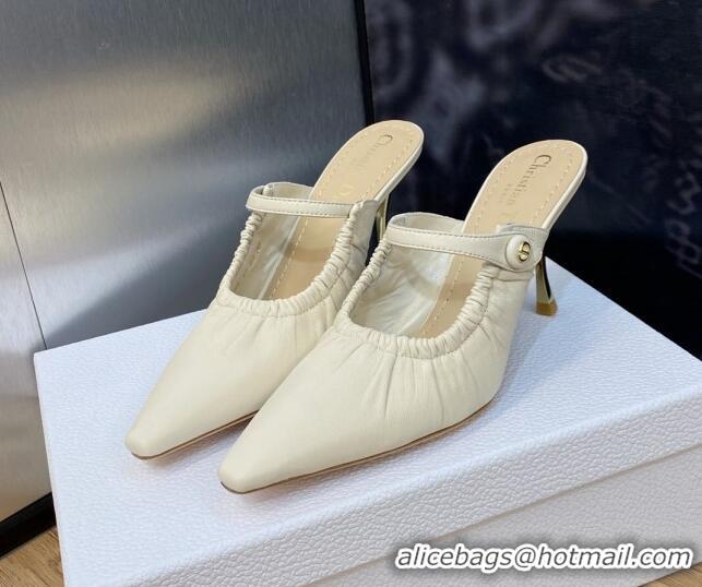 Super Quality Dior Fame Heel Mules 7cm in Grained Calfskin White 103109