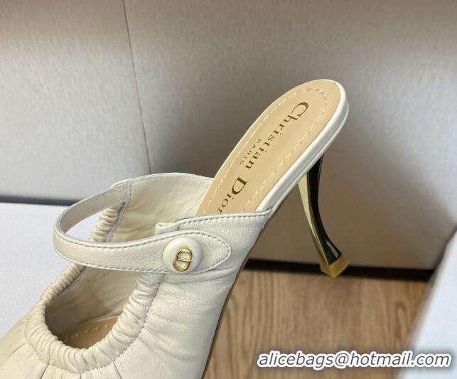 Super Quality Dior Fame Heel Mules 7cm in Grained Calfskin White 103109