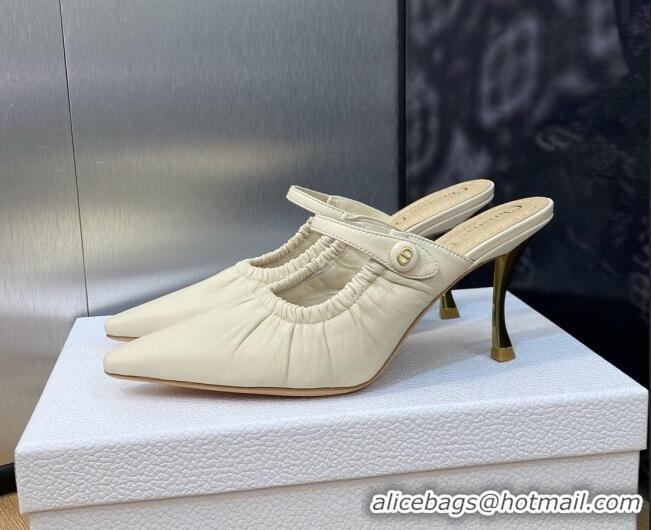 Super Quality Dior Fame Heel Mules 7cm in Grained Calfskin White 103109