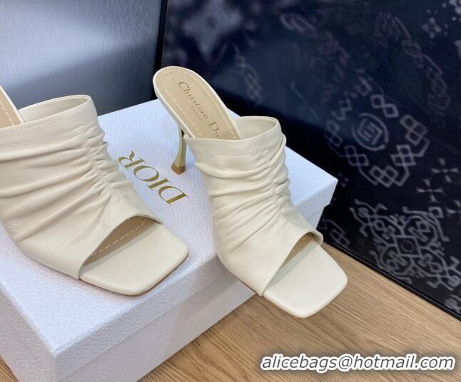 Reasonable Price Dior Fame Heel Slide Sandals 7cm in Grained Calfskin White 103111