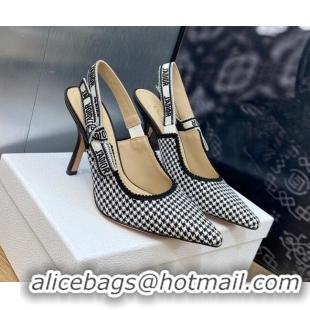 Best Price Dior J'Adior Slingback Pumps 9.5cm in Black and White Micro-Houndstooth Embroidered Cotton 103112