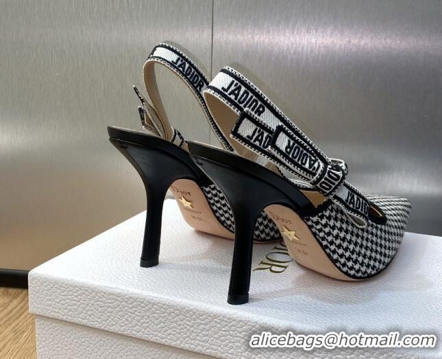 Best Price Dior J'Adior Slingback Pumps 9.5cm in Black and White Micro-Houndstooth Embroidered Cotton 103112