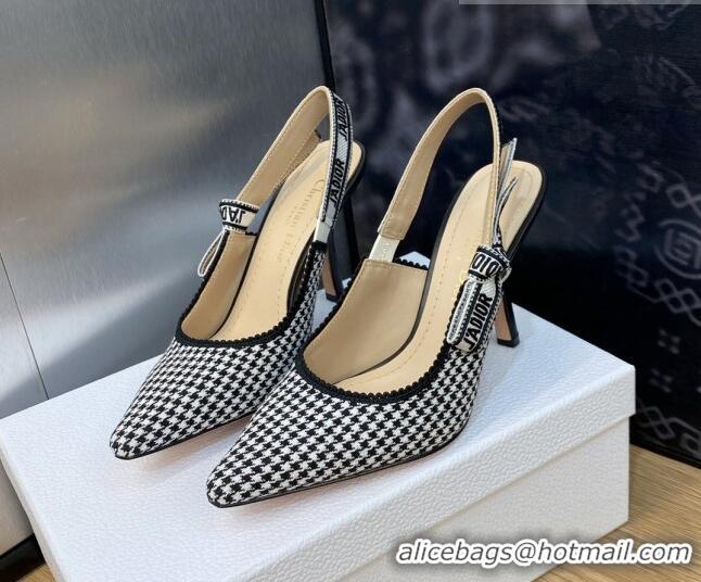 Best Price Dior J'Adior Slingback Pumps 9.5cm in Black and White Micro-Houndstooth Embroidered Cotton 103112