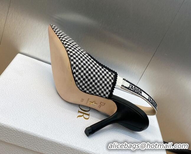 Best Price Dior J'Adior Slingback Pumps 9.5cm in Black and White Micro-Houndstooth Embroidered Cotton 103112