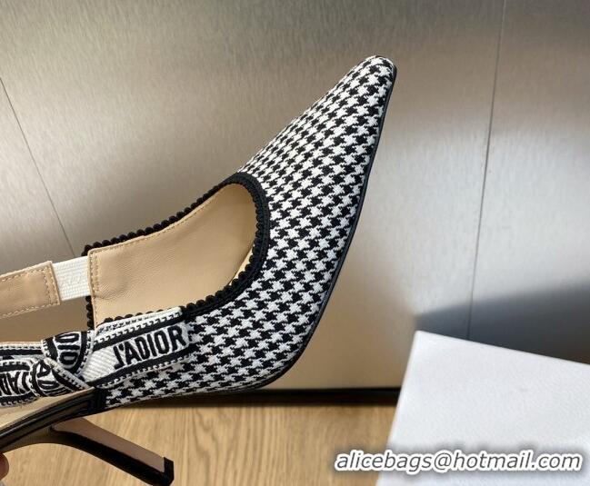 Best Price Dior J'Adior Slingback Pumps 9.5cm in Black and White Micro-Houndstooth Embroidered Cotton 103112