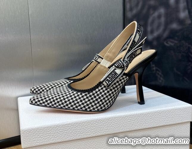 Best Price Dior J'Adior Slingback Pumps 9.5cm in Black and White Micro-Houndstooth Embroidered Cotton 103112