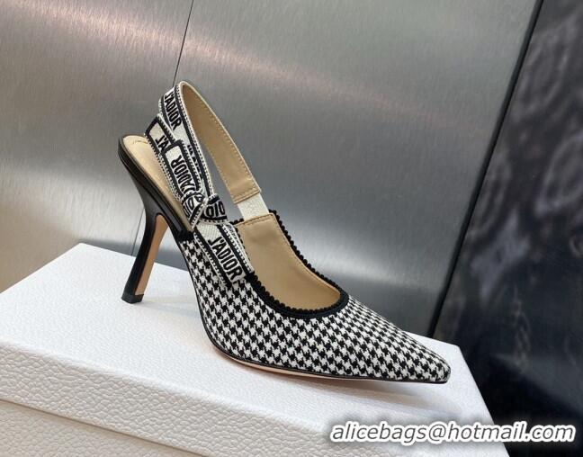 Best Price Dior J'Adior Slingback Pumps 9.5cm in Black and White Micro-Houndstooth Embroidered Cotton 103112