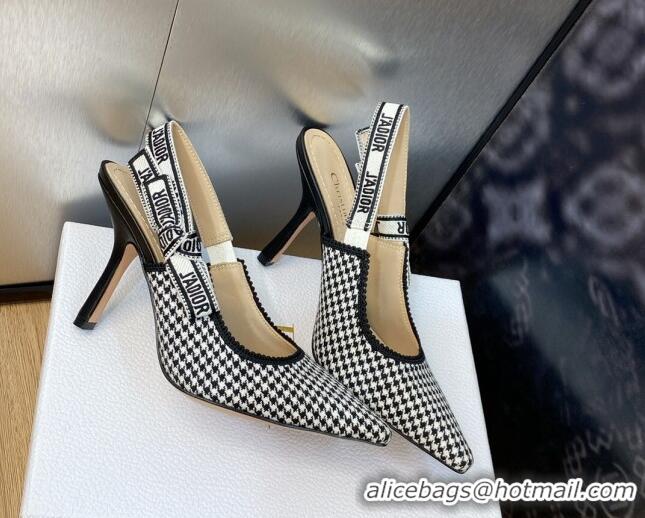 Best Price Dior J'Adior Slingback Pumps 9.5cm in Black and White Micro-Houndstooth Embroidered Cotton 103112