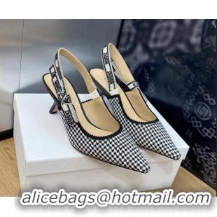 Perfect Dior J'Adior Slingback Pumps 6.5cm in Black and White Micro-Houndstooth Embroidered Cotton 103113