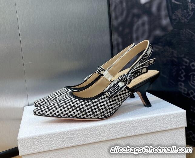 Perfect Dior J'Adior Slingback Pumps 6.5cm in Black and White Micro-Houndstooth Embroidered Cotton 103113